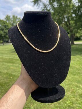 Womens Herringbone Real Gold Chain 16 Inch Plated Waterproof Durable Layering
